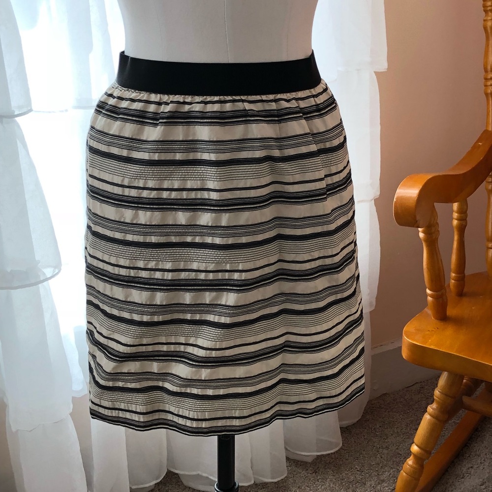 Loft Cream and Black Striped Silk Blend Skirt